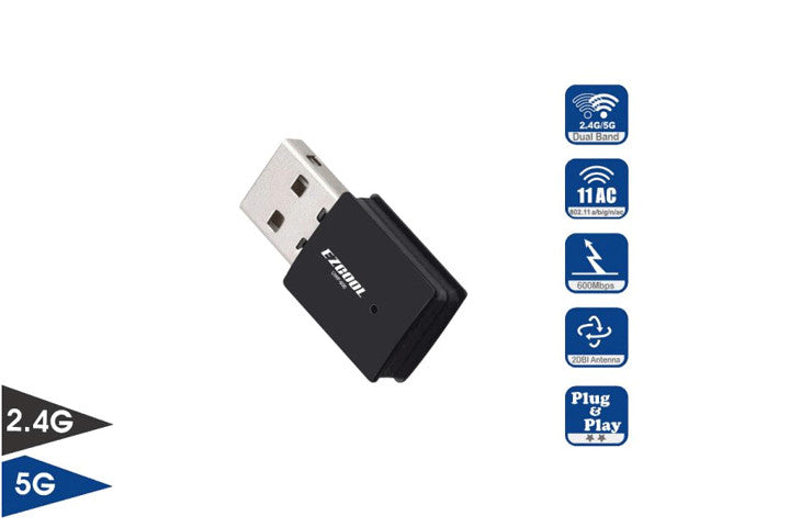 מתאם אלחוטי כפול Dual Band USB WIFI Adapter 600Mbs