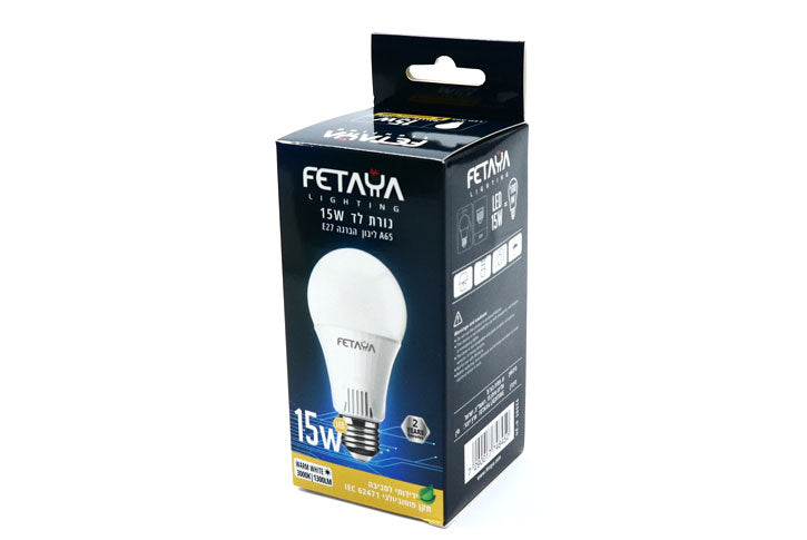 נורת לד 15W E27 A65 65K אור צהוב FETAYA