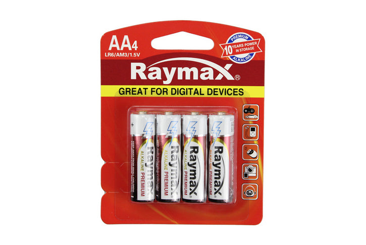 סט 4 סוללות אלקליין  AA  בבליסטר Raymax