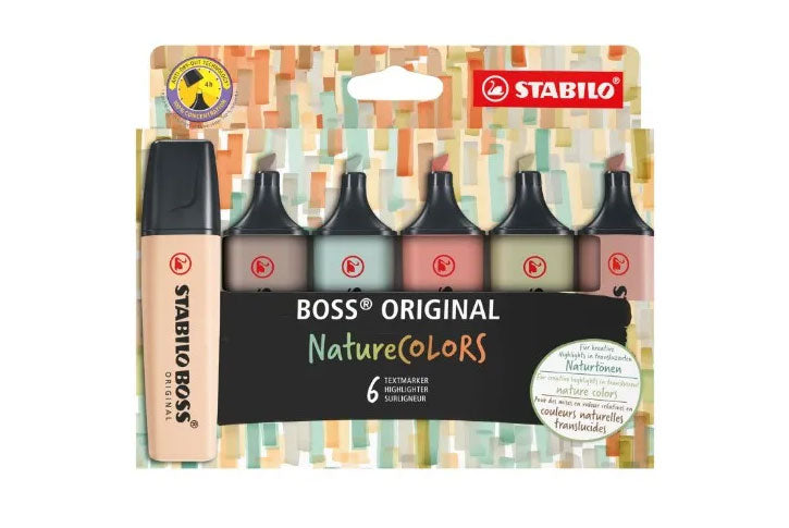 סט 6 מדגש מלבני סטבילו STABILO BOSS NatureCOLORS BL